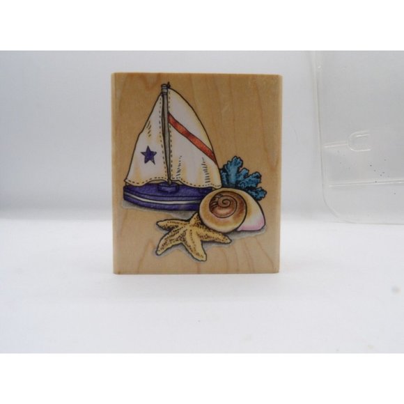 Stamp "Shells & Sails"  Stampendous ©1998 3" x 2½" #V016 - Picture 1 of 5